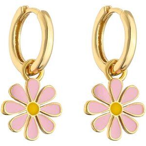 Elegant Gold Plated Daisy Charm Hoop Earrings - Hypoallergenic Dangle Design